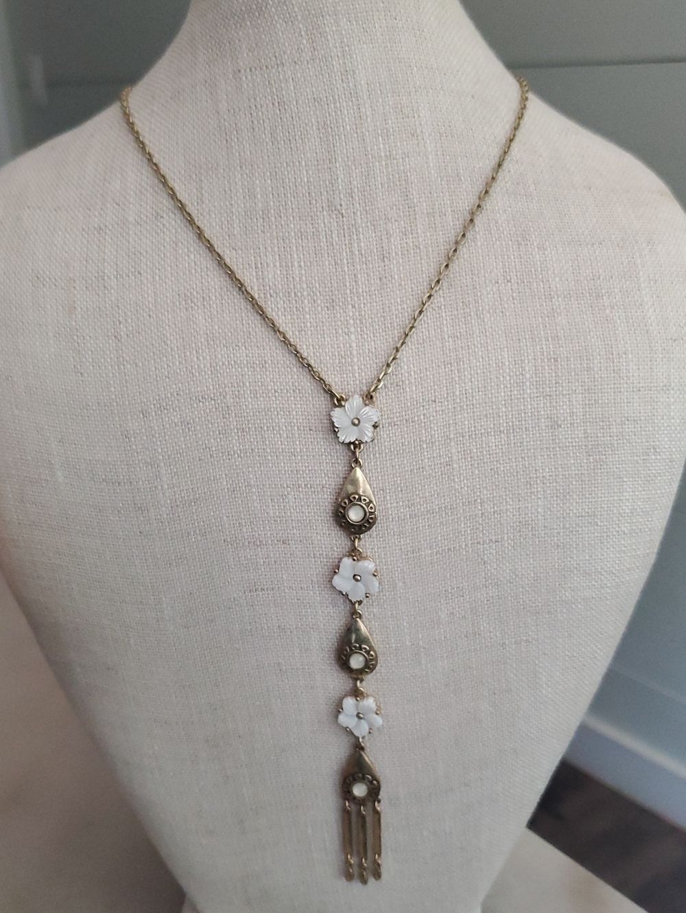 Lucky Brand Gold Tone Necklace with White Flower Accents